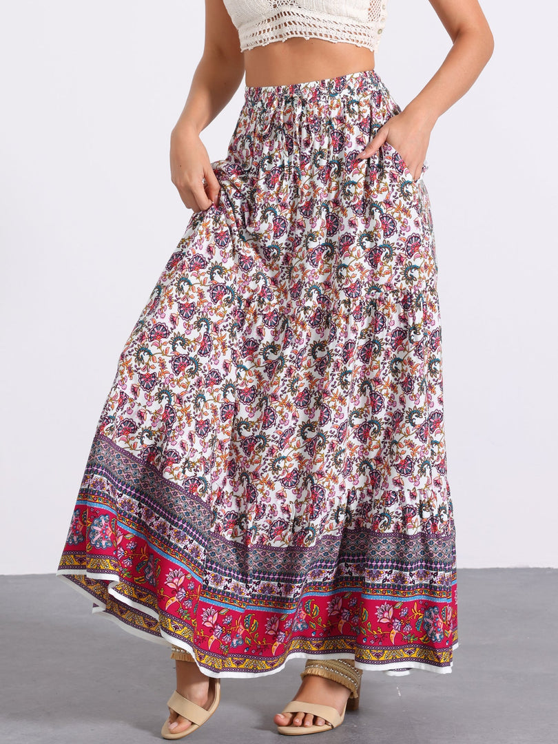 Women's Printed Maxi Skirt High Waist Side Slit Flowing