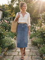 Load image into Gallery viewer, Effortless Denim Skirt for Women with High Waist Midi Straight Slit Casual Jean Style
