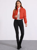 Load image into Gallery viewer, Women's Bomber Jacket Zip Front Stand Collar Padded Cropped Style
