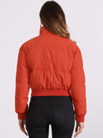 Load image into Gallery viewer, Women's Bomber Jacket Zip Front Stand Collar Padded Cropped Style
