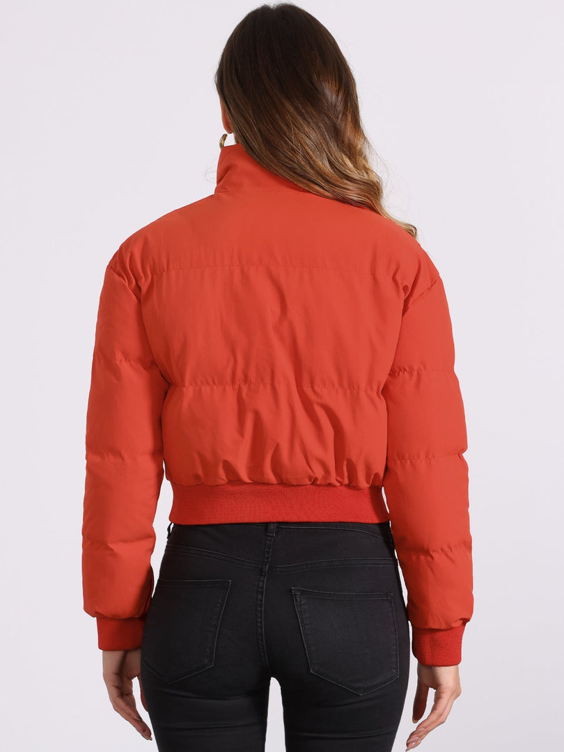 Women's Bomber Jacket Zip Front Stand Collar Padded Cropped Style
