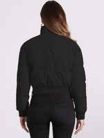 Load image into Gallery viewer, Women's Bomber Jacket Zip Front Stand Collar Padded Cropped Style
