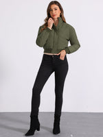 Load image into Gallery viewer, Women's Bomber Jacket Zip Front Stand Collar Padded Cropped Style
