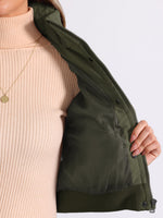 Load image into Gallery viewer, Women's Bomber Jacket Zip Front Stand Collar Padded Cropped Style
