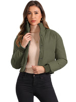 Load image into Gallery viewer, Women's Bomber Jacket Zip Front Stand Collar Padded Cropped Style
