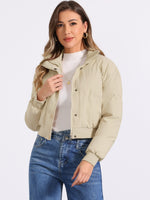 Load image into Gallery viewer, Women's Bomber Jacket Zip Front Stand Collar Padded Cropped Style
