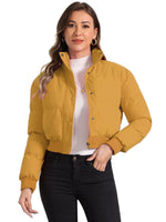 Load image into Gallery viewer, Women's Bomber Jacket Zip Front Stand Collar Padded Cropped Style
