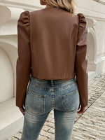 Load image into Gallery viewer, Women's Leather Jacket Puff Sleeve Open Front Cropped Style
