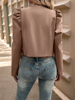 Load image into Gallery viewer, Women's Leather Jacket Puff Sleeve Open Front Cropped Style

