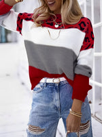 Load image into Gallery viewer, Women's Sweatshirt Leopard Print Color Block Crewneck Knit Style

