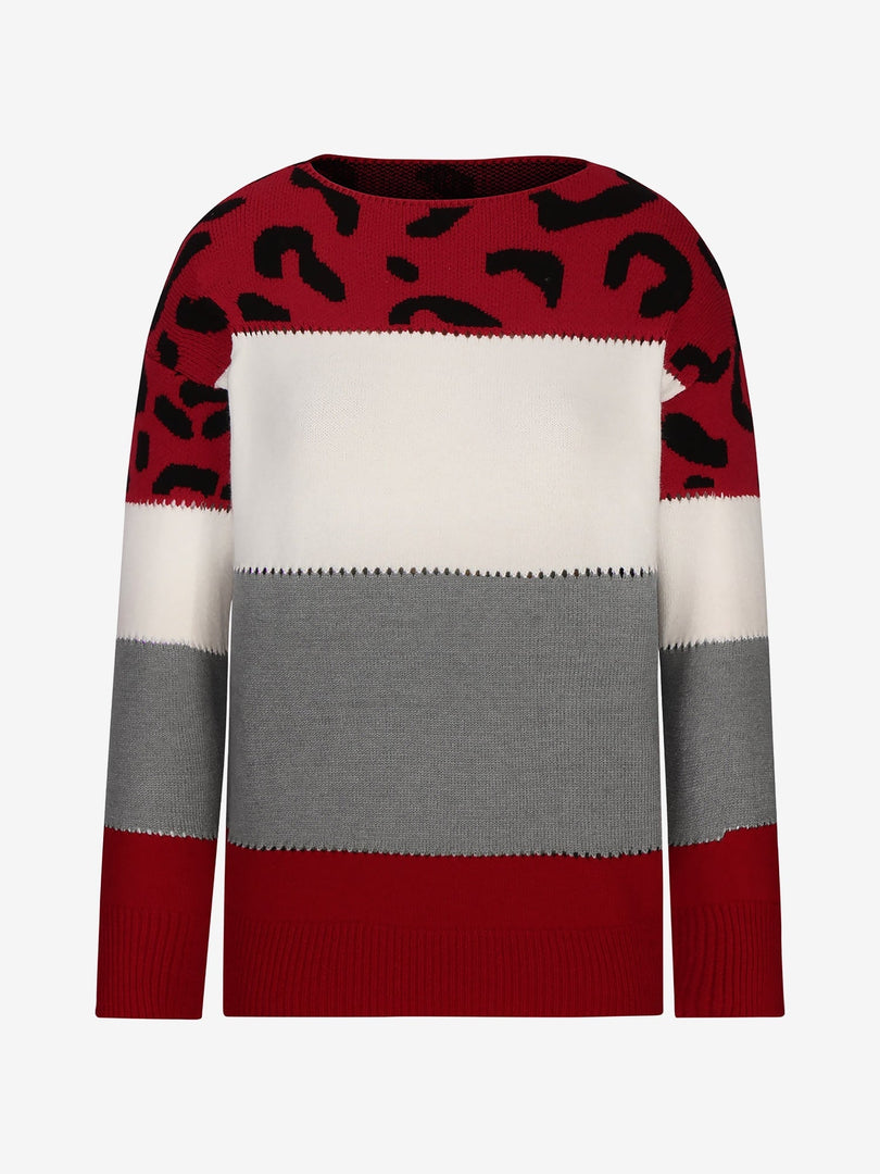 Women's Sweatshirt Leopard Print Color Block Crewneck Knit Style