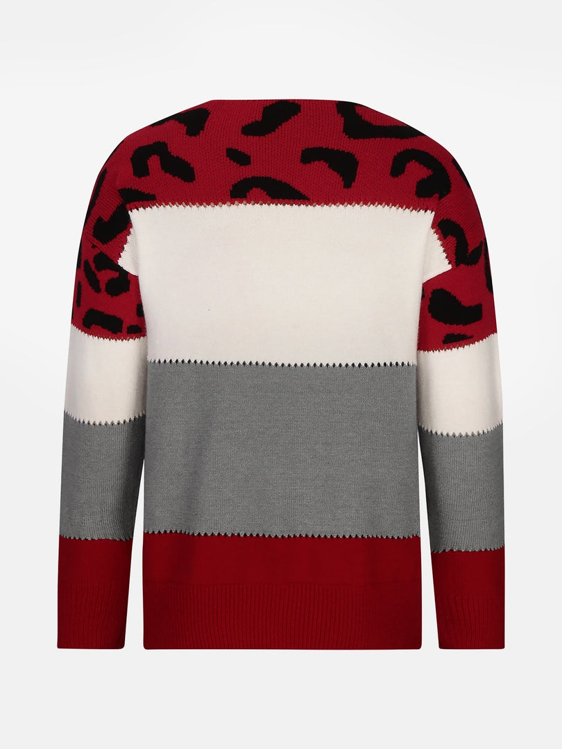 Women's Sweatshirt Leopard Print Color Block Crewneck Knit Style