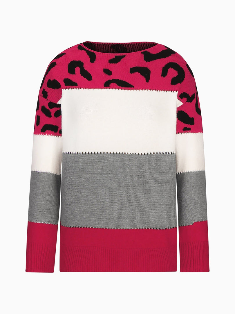 Women's Sweatshirt Leopard Print Color Block Crewneck Knit Style