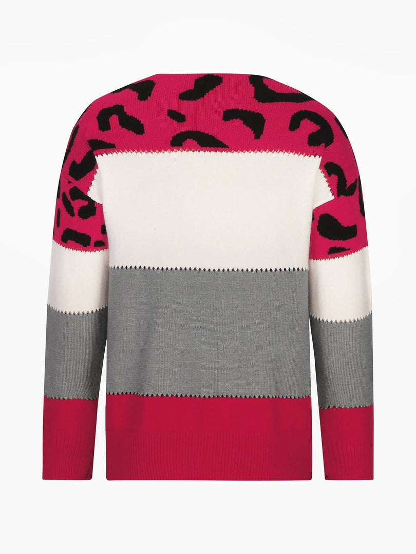 Women's Sweatshirt Leopard Print Color Block Crewneck Knit Style
