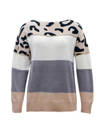 Load image into Gallery viewer, Women's Sweatshirt Leopard Print Color Block Crewneck Knit Style
