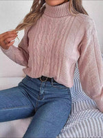 Load image into Gallery viewer, Women's Sweatshirt Turtleneck Cable Knit Long Sleeve Style
