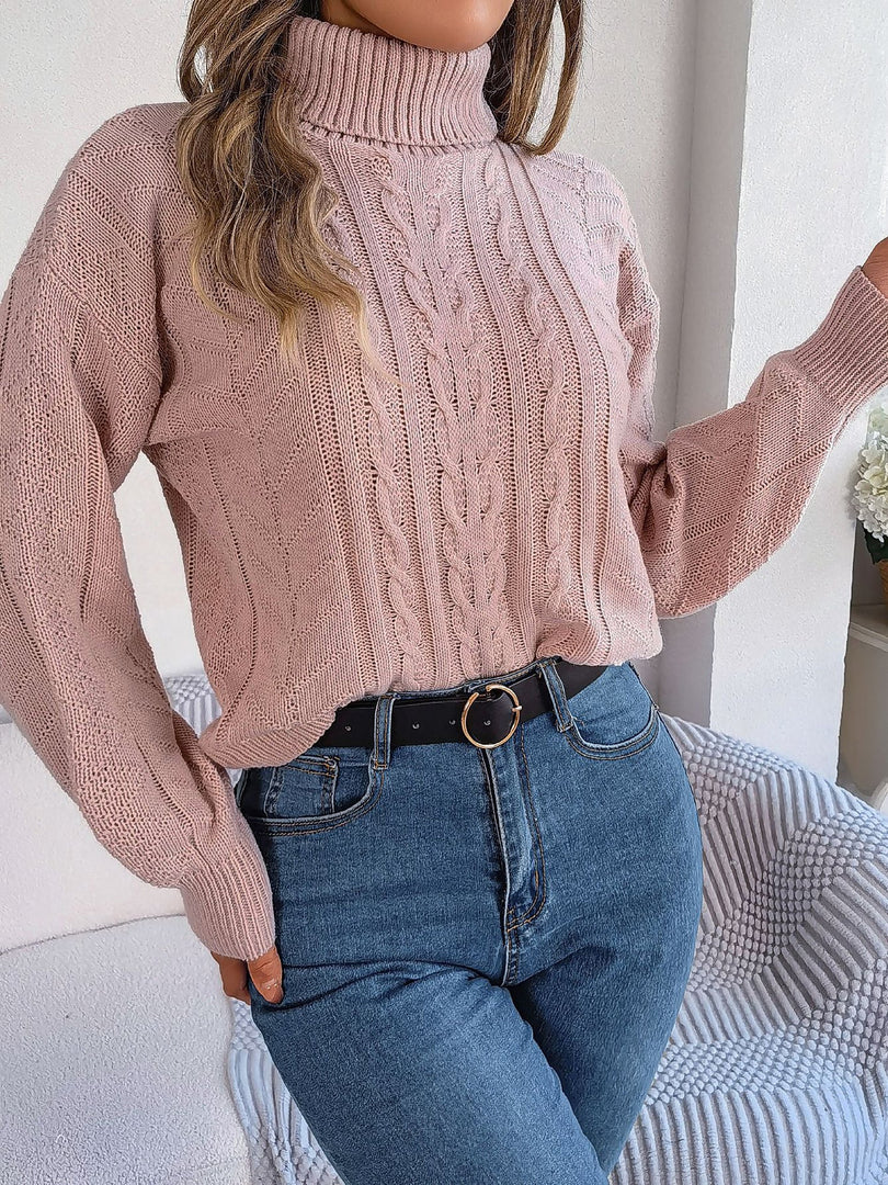 Women's Sweatshirt Turtleneck Cable Knit Long Sleeve Style