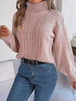 Load image into Gallery viewer, Women's Sweatshirt Turtleneck Cable Knit Long Sleeve Style
