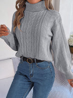 Load image into Gallery viewer, Women's Sweatshirt Turtleneck Cable Knit Long Sleeve Style
