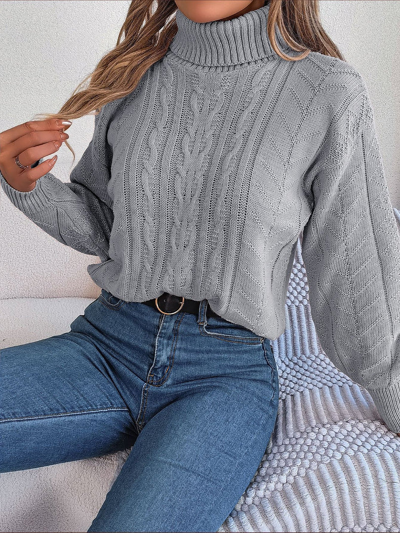 Women's Sweatshirt Turtleneck Cable Knit Long Sleeve Style