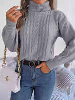 Load image into Gallery viewer, Women's Sweatshirt Turtleneck Cable Knit Long Sleeve Style
