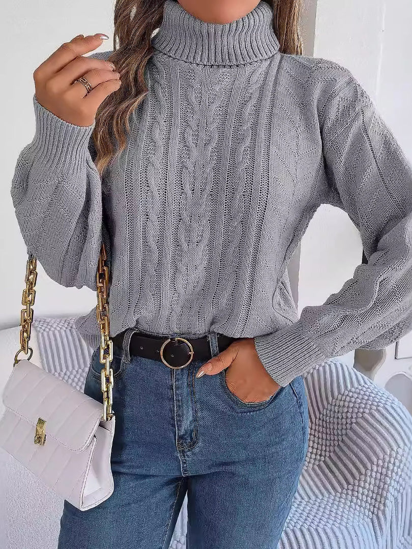 Women's Sweatshirt Turtleneck Cable Knit Long Sleeve Style