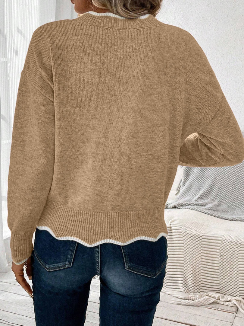 Women's Sweatshirt Notch V Neck Long Sleeve Knit Style