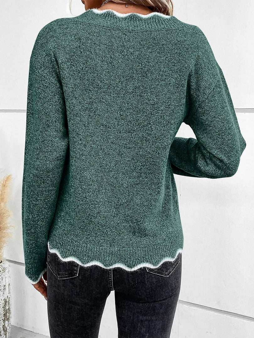 Women's Sweatshirt Notch V Neck Long Sleeve Knit Style