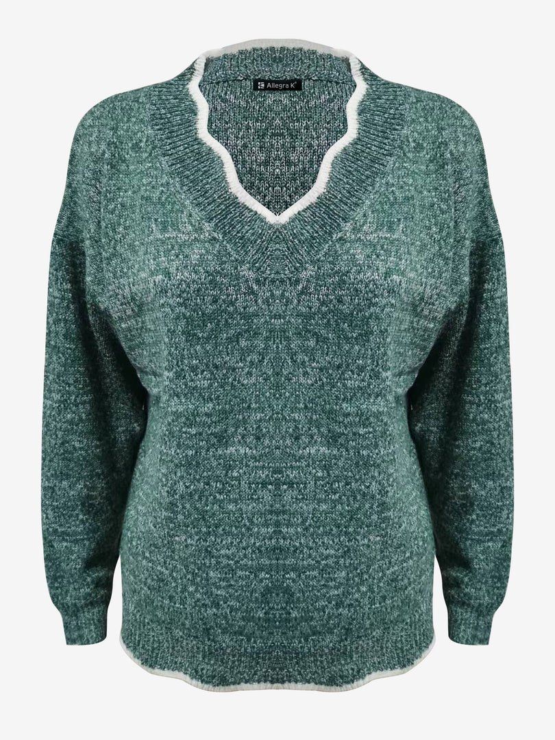 Women's Sweatshirt Notch V Neck Long Sleeve Knit Style