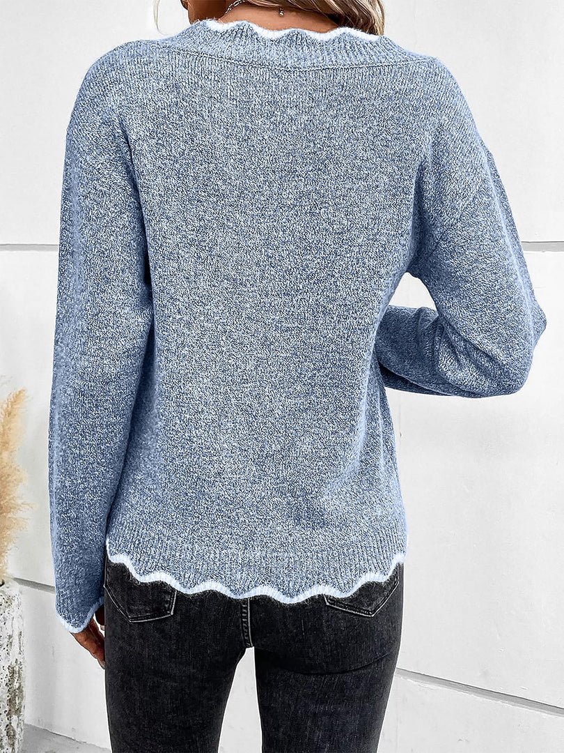 Women's Sweatshirt Notch V Neck Long Sleeve Knit Style