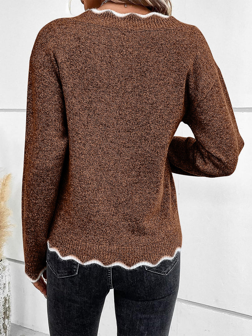 Women's Sweatshirt Notch V Neck Long Sleeve Knit Style
