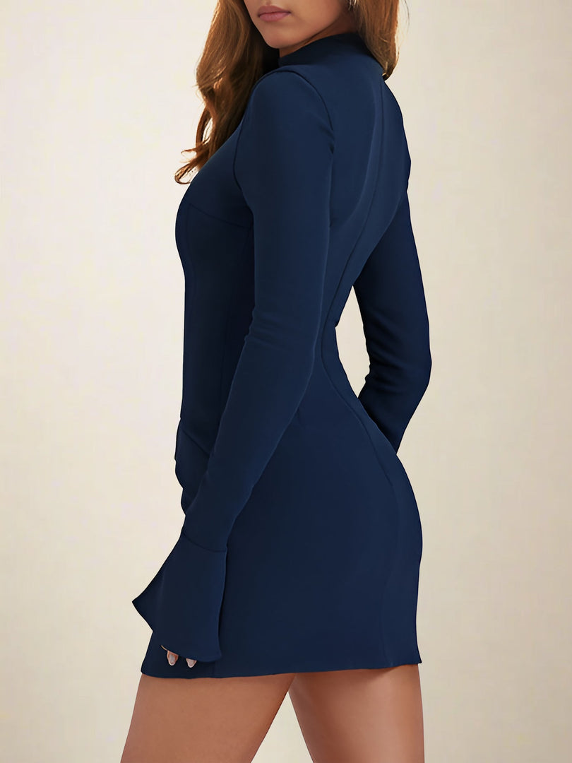 Women's Bodycon Dress Mock Neck Long Sleeve Ribbed Mini Style
