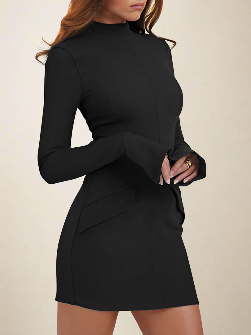 Women's Bodycon Dress Mock Neck Long Sleeve Ribbed Mini Style