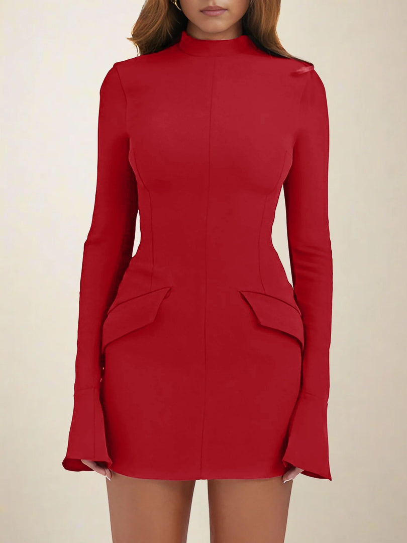 Women's Bodycon Dress Mock Neck Long Sleeve Ribbed Mini Style