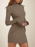 Load image into Gallery viewer, Women's Bodycon Dress Mock Neck Long Sleeve Ribbed Mini Style
