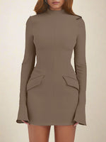 Load image into Gallery viewer, Women's Bodycon Dress Mock Neck Long Sleeve Ribbed Mini Style
