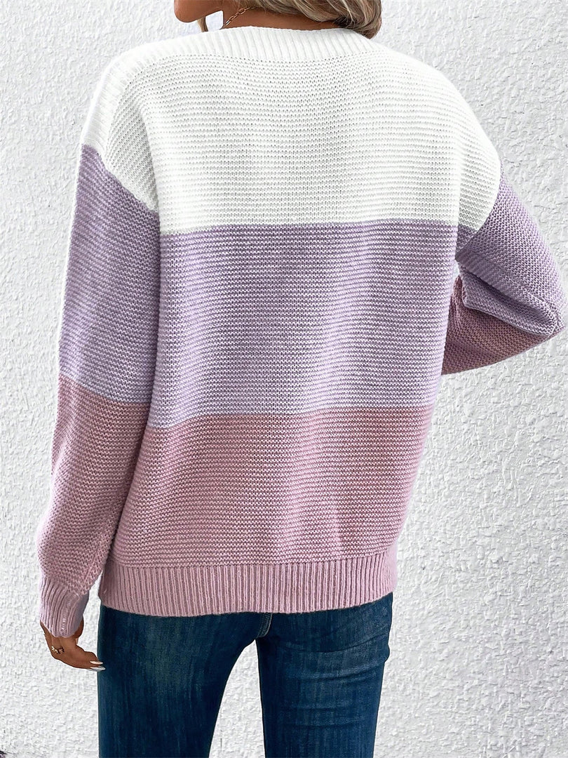 Women's Sweatshirt Color Block Crewneck Long Sleeve Knit Style