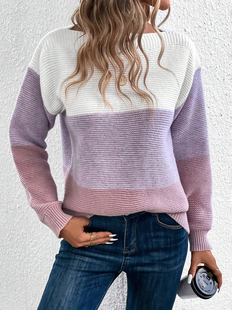 Women's Sweatshirt Color Block Crewneck Long Sleeve Knit Style