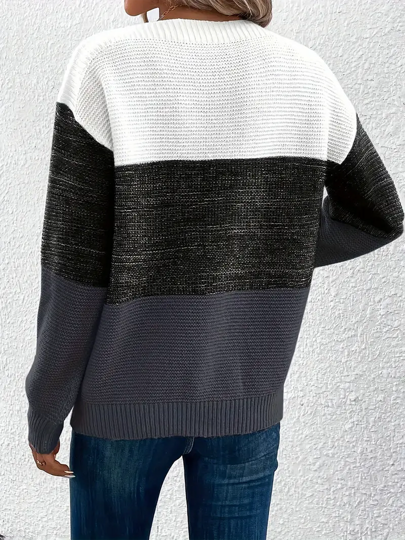Women's Sweatshirt Color Block Crewneck Long Sleeve Knit Style