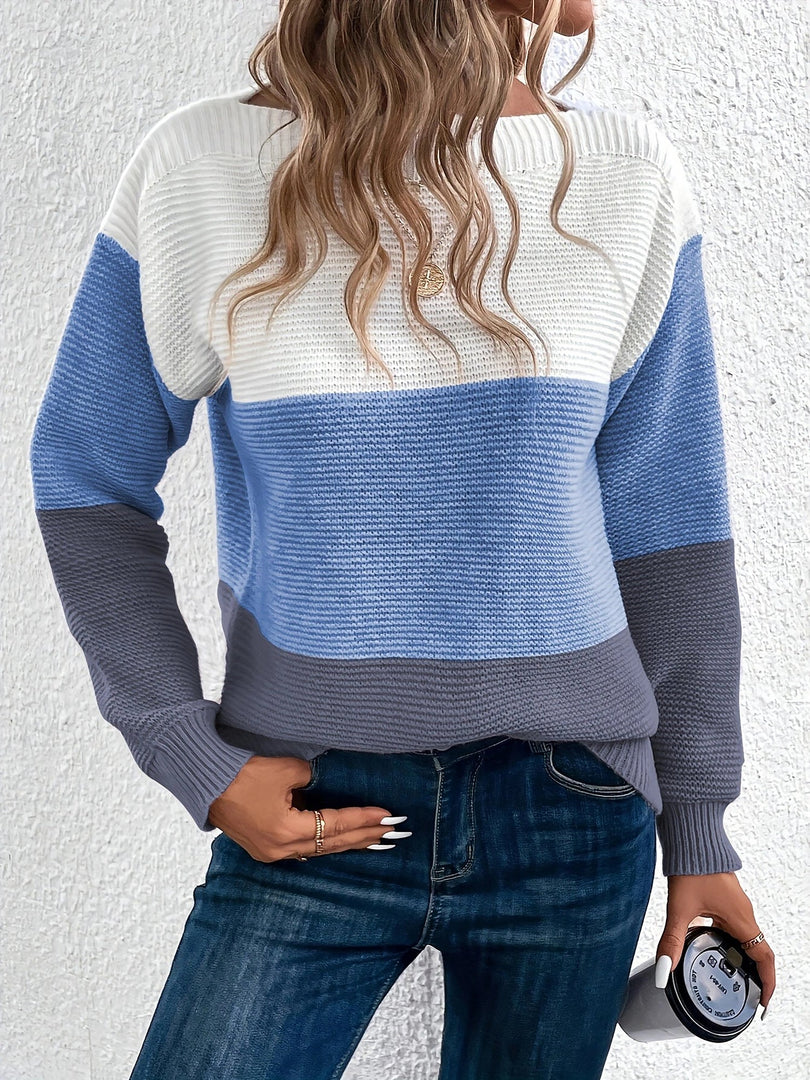 Women's Sweatshirt Color Block Crewneck Long Sleeve Knit Style