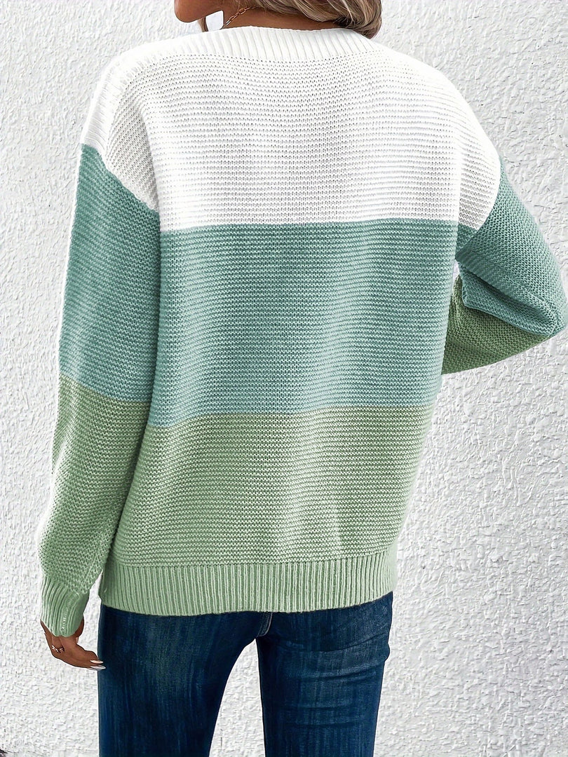 Women's Sweatshirt Color Block Crewneck Long Sleeve Knit Style