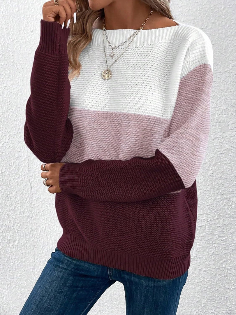Women's Sweatshirt Color Block Crewneck Long Sleeve Knit Style