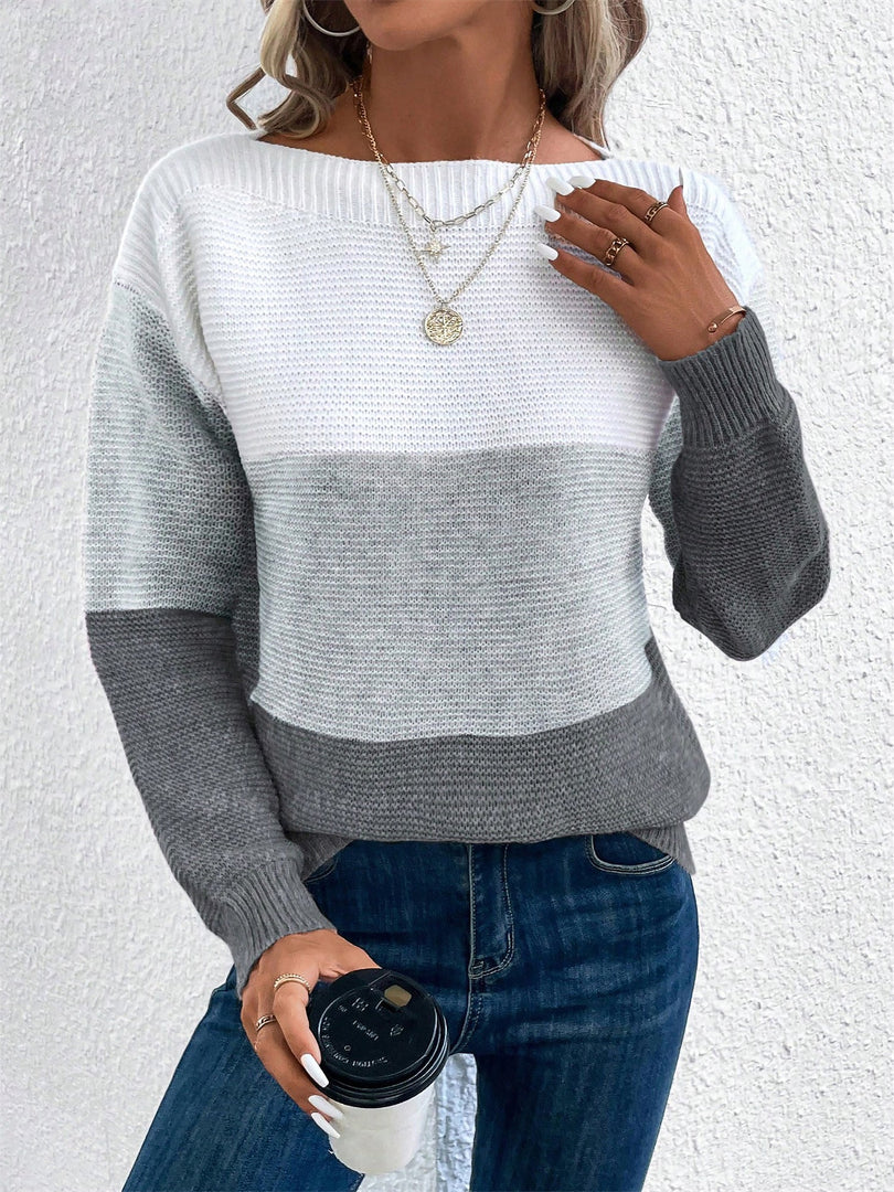 Women's Sweatshirt Color Block Crewneck Long Sleeve Knit Style