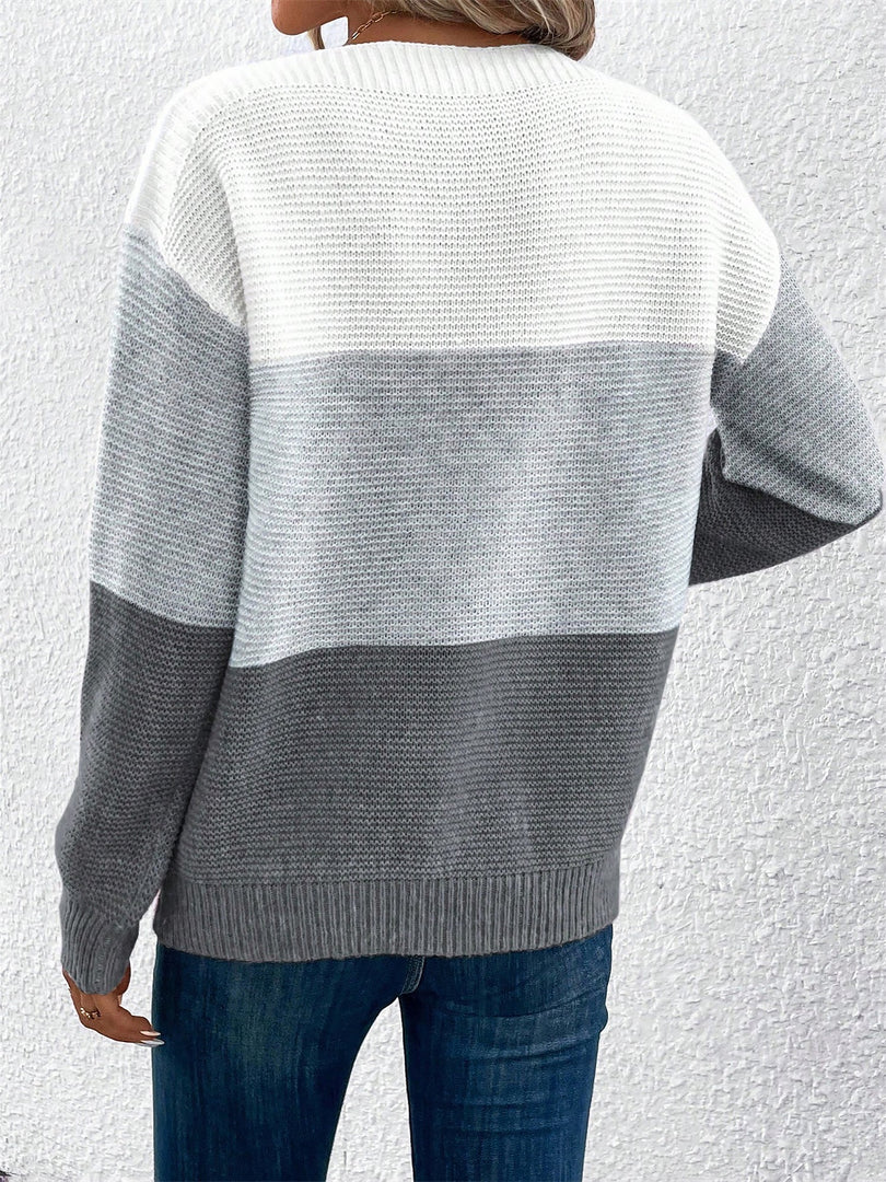 Women's Sweatshirt Color Block Crewneck Long Sleeve Knit Style