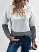 Load image into Gallery viewer, Women's Sweatshirt Color Block Crewneck Long Sleeve Knit Style
