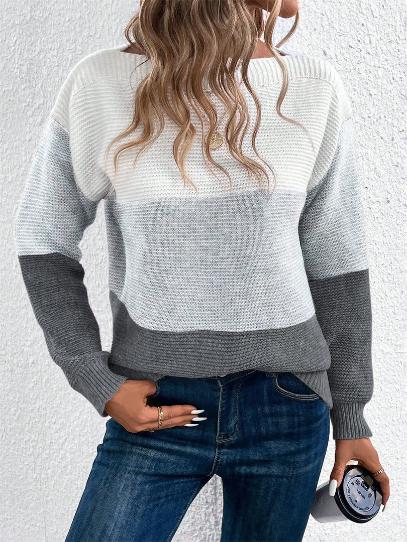 Women's Sweatshirt Color Block Crewneck Long Sleeve Knit Style