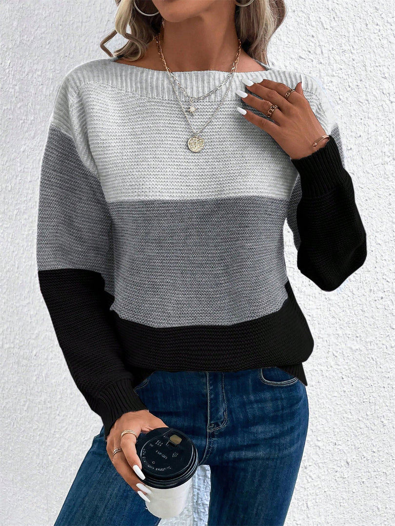 Women's Sweatshirt Color Block Crewneck Long Sleeve Knit Style