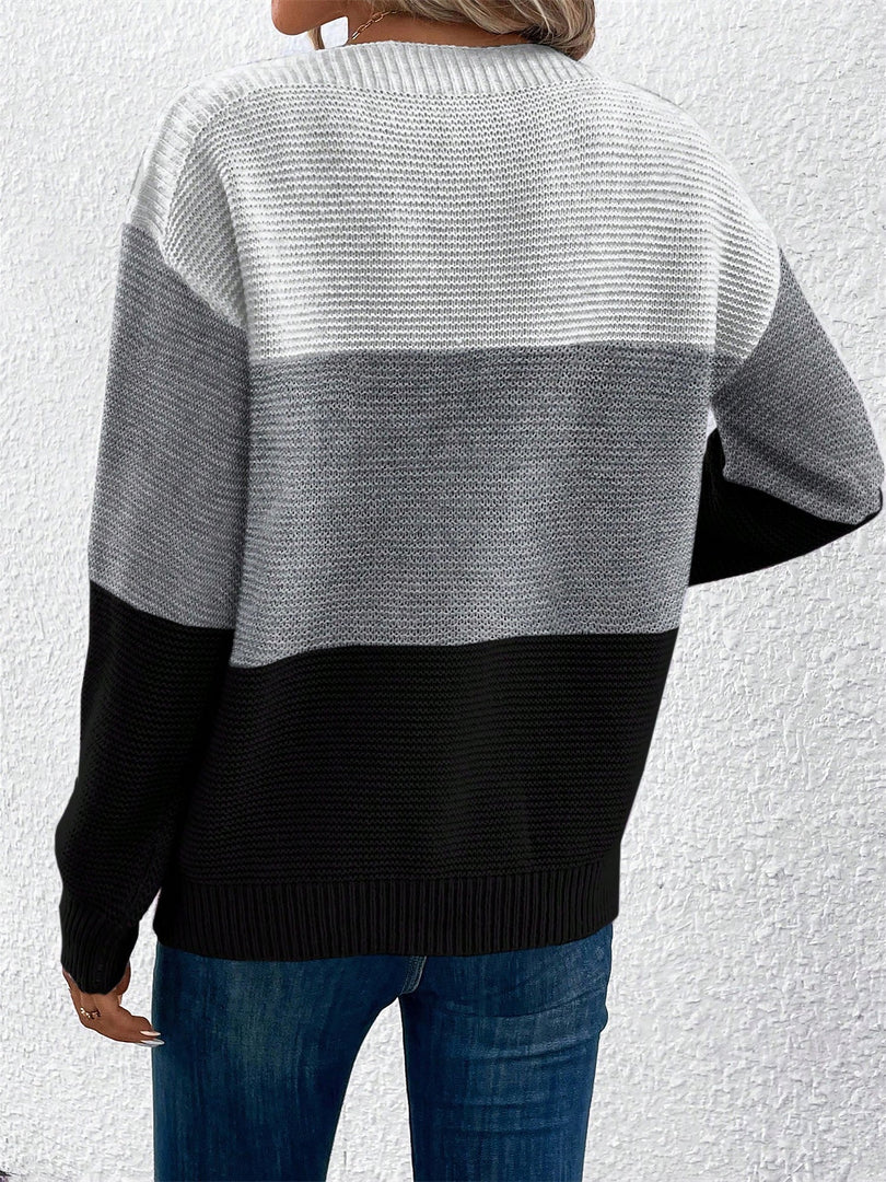 Women's Sweatshirt Color Block Crewneck Long Sleeve Knit Style