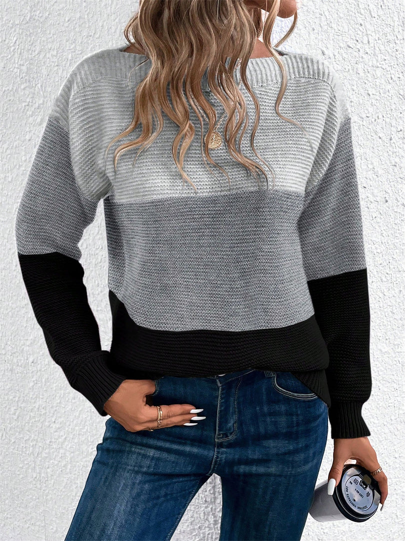 Women's Sweatshirt Color Block Crewneck Long Sleeve Knit Style