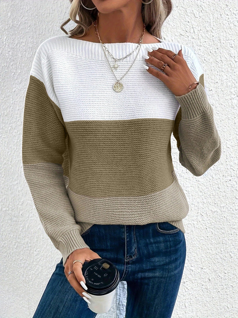 Women's Sweatshirt Color Block Crewneck Long Sleeve Knit Style